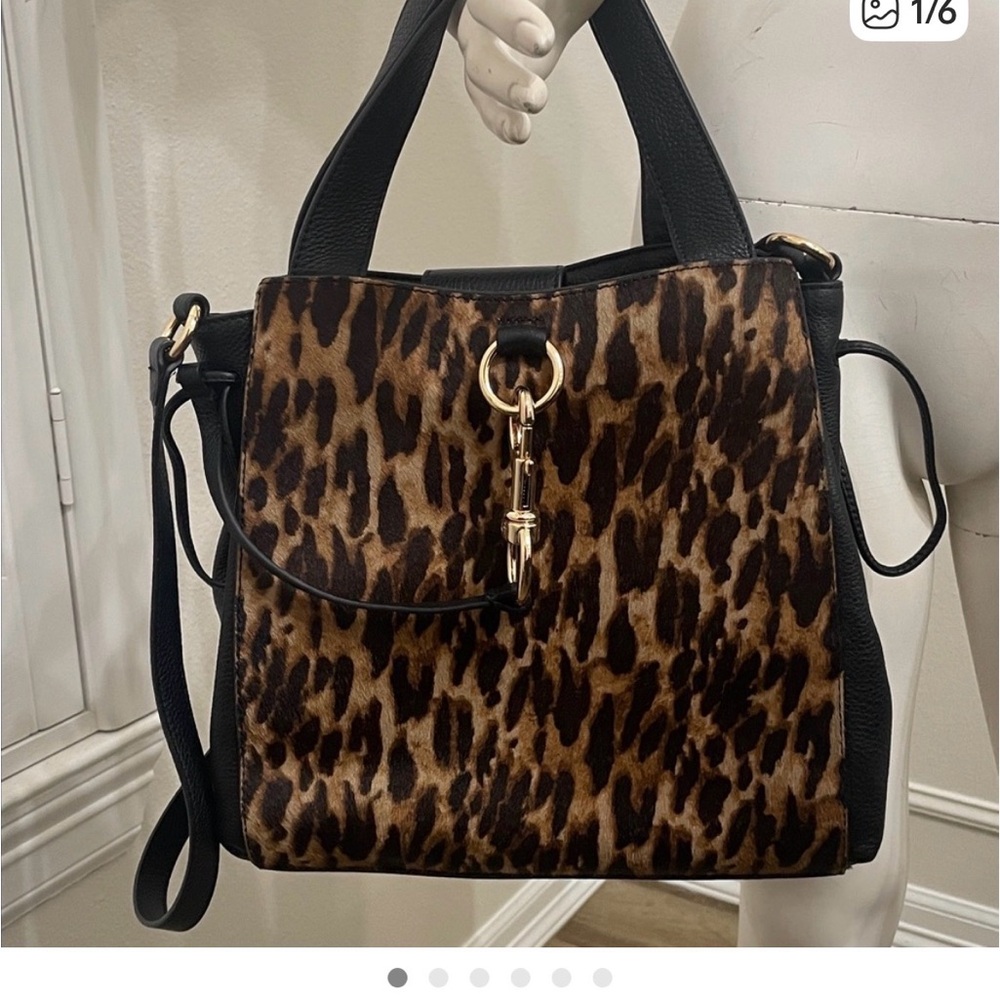 Vince Camuto beautiful Leopard Print Shoulder Bag with Black leather Accents